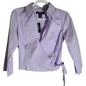 Vintage Express Women's Size Small Y2K Wrap Style Career Blouse Lavender NEW